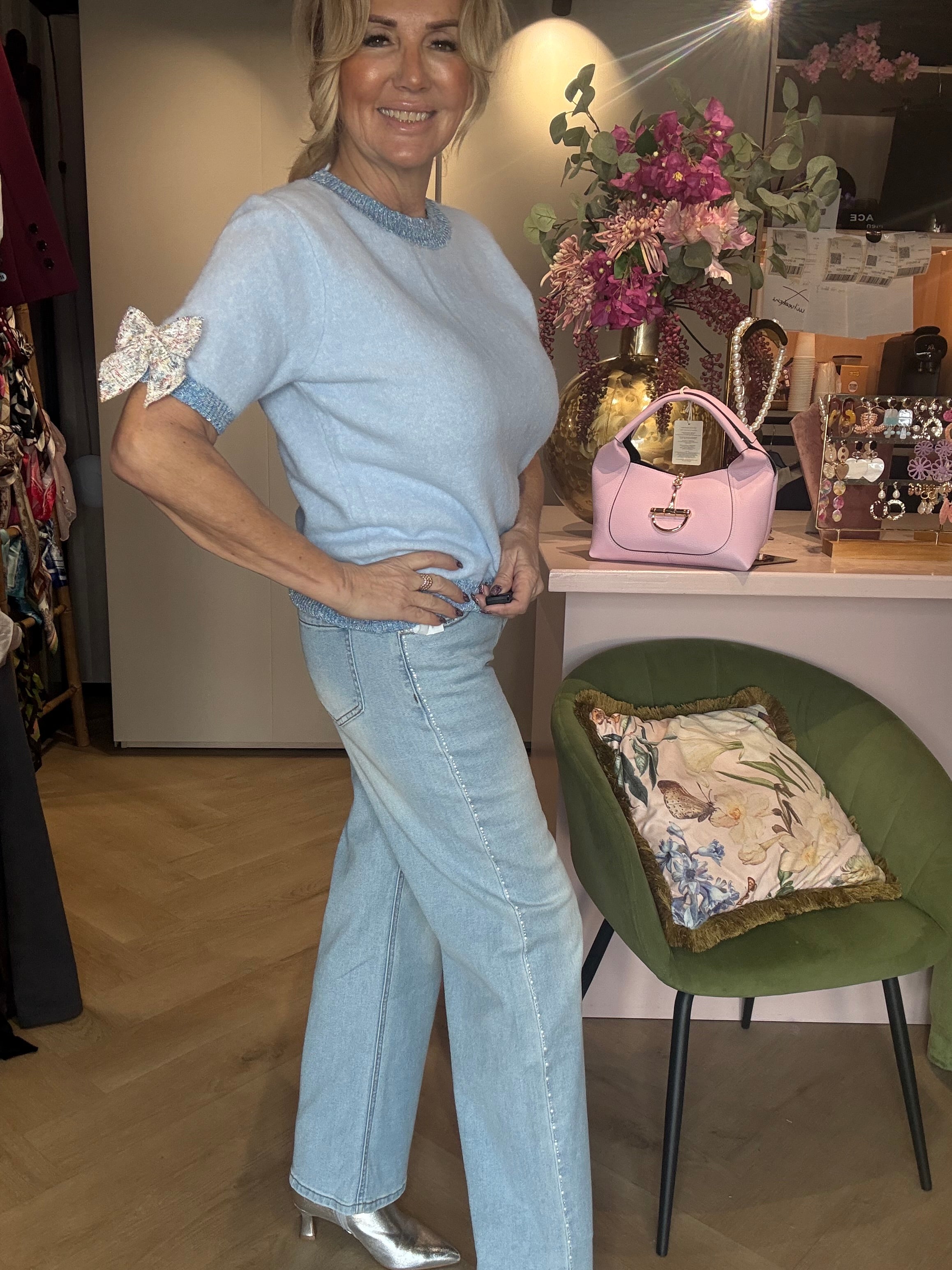 Jeans Broek Pearl en Strass Bleach